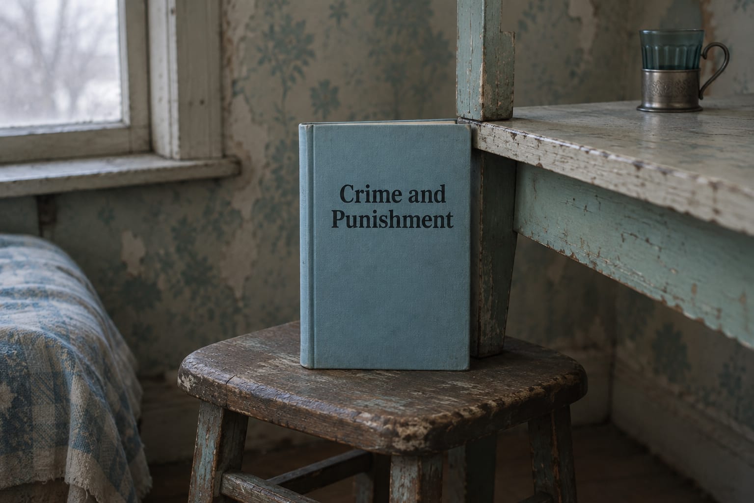 An unread copy of Crime and Punishment in a sunny everyday scene