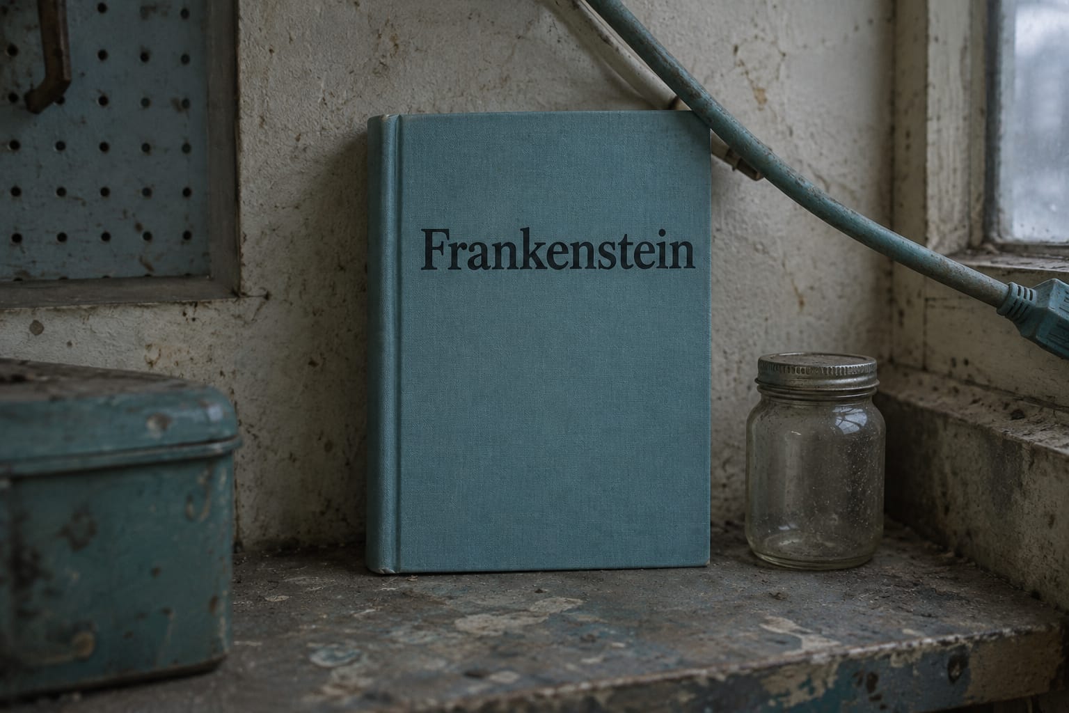 An unread copy of Frankenstein in a sunny everyday scene